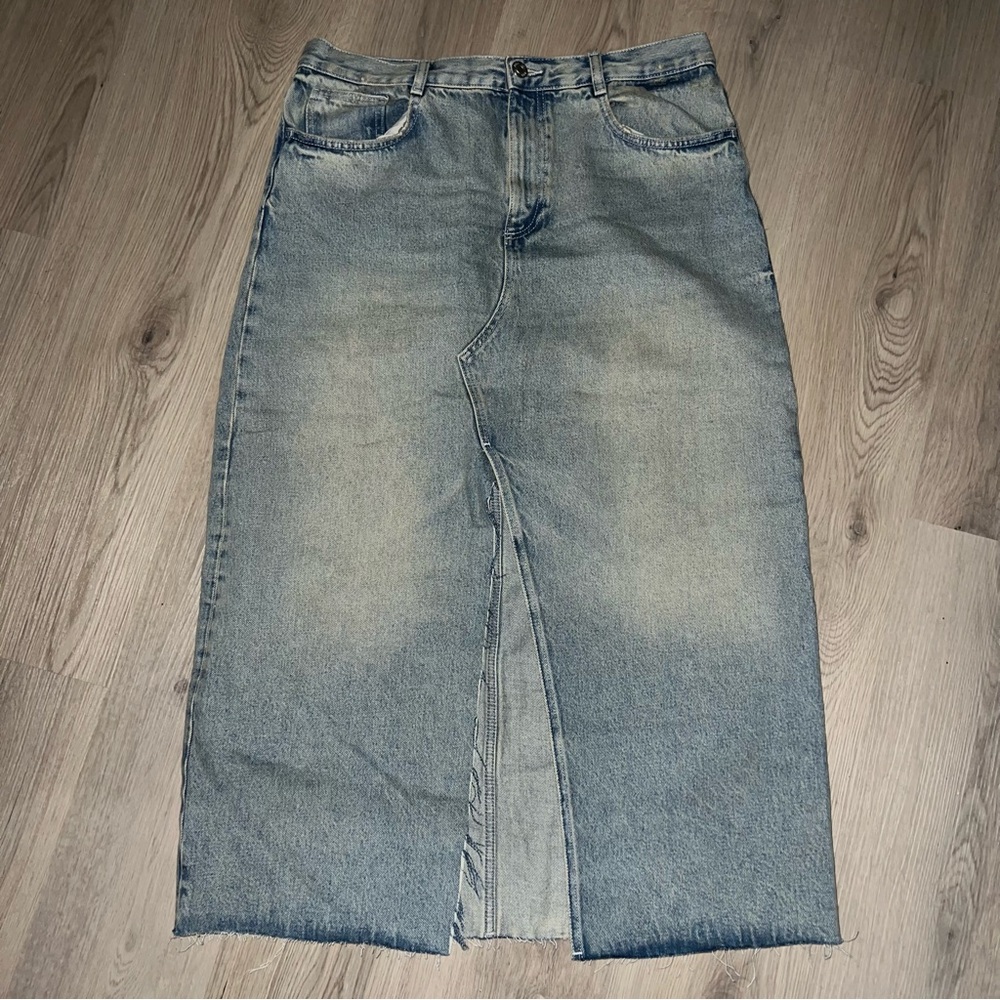 ZARA Midi Skirt XL – 100% Cotton, Front Slit
